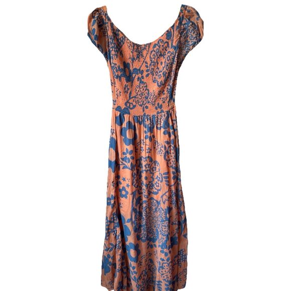 Free People Ultraviolet Dress Pale Pink Combo L 10 Women Smocked Maxi NEW - Picture 4 of 6